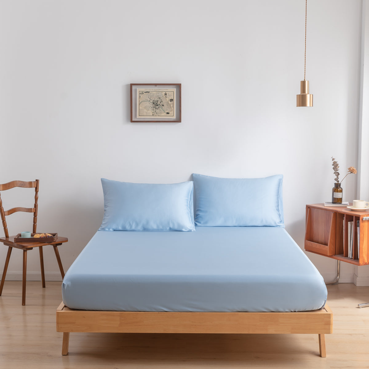 Hoeslaken Bamboe 400TC Sky Blue 40cm