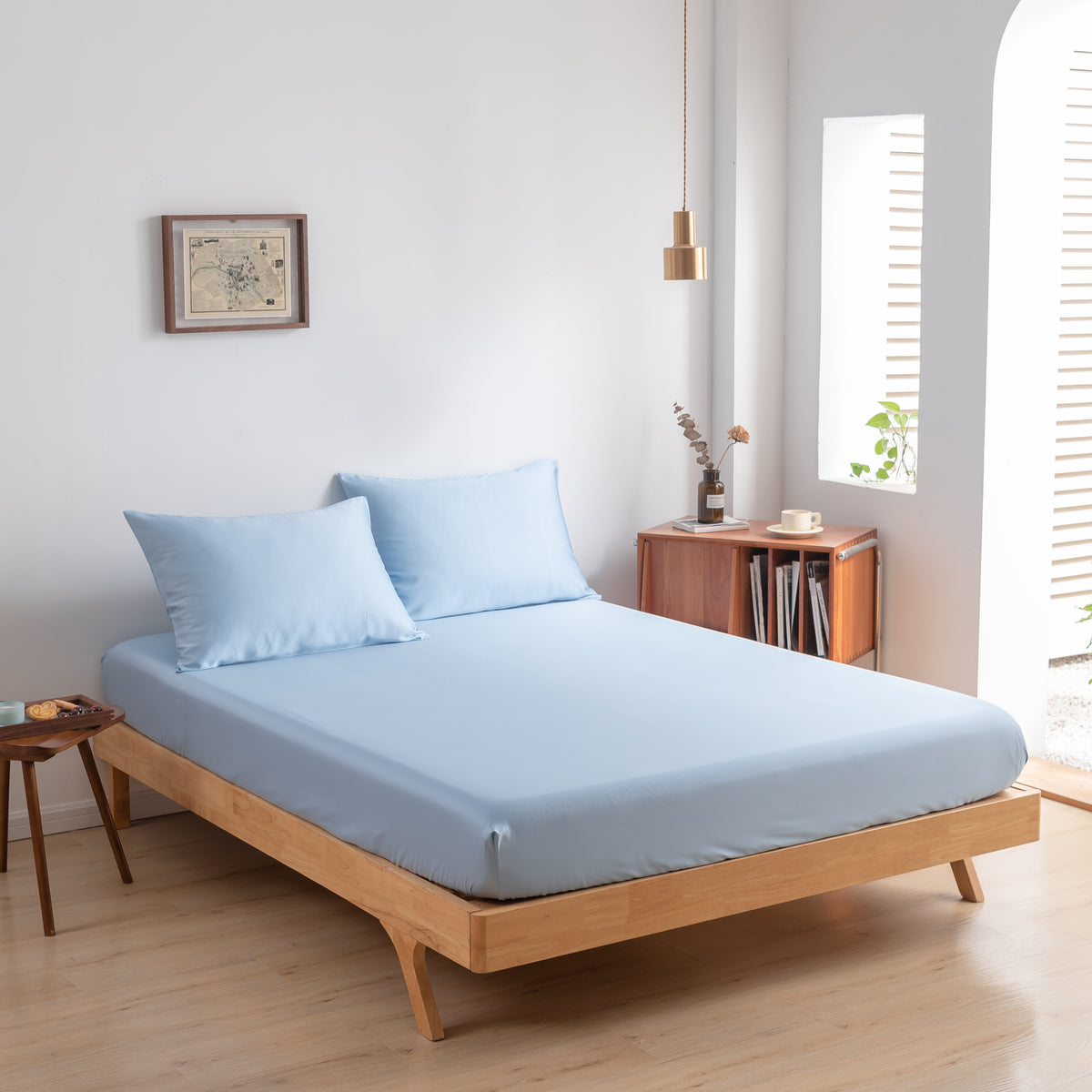Hoeslaken Bamboe 400TC Sky Blue 40cm