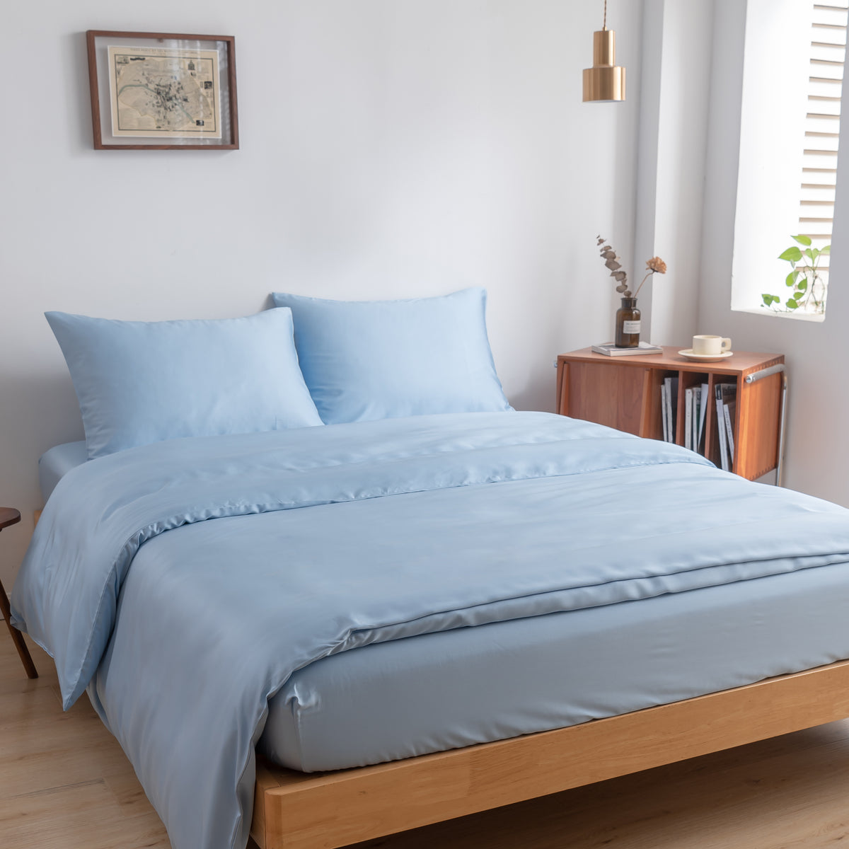 Hoeslaken Bamboe 400TC Sky Blue 40cm