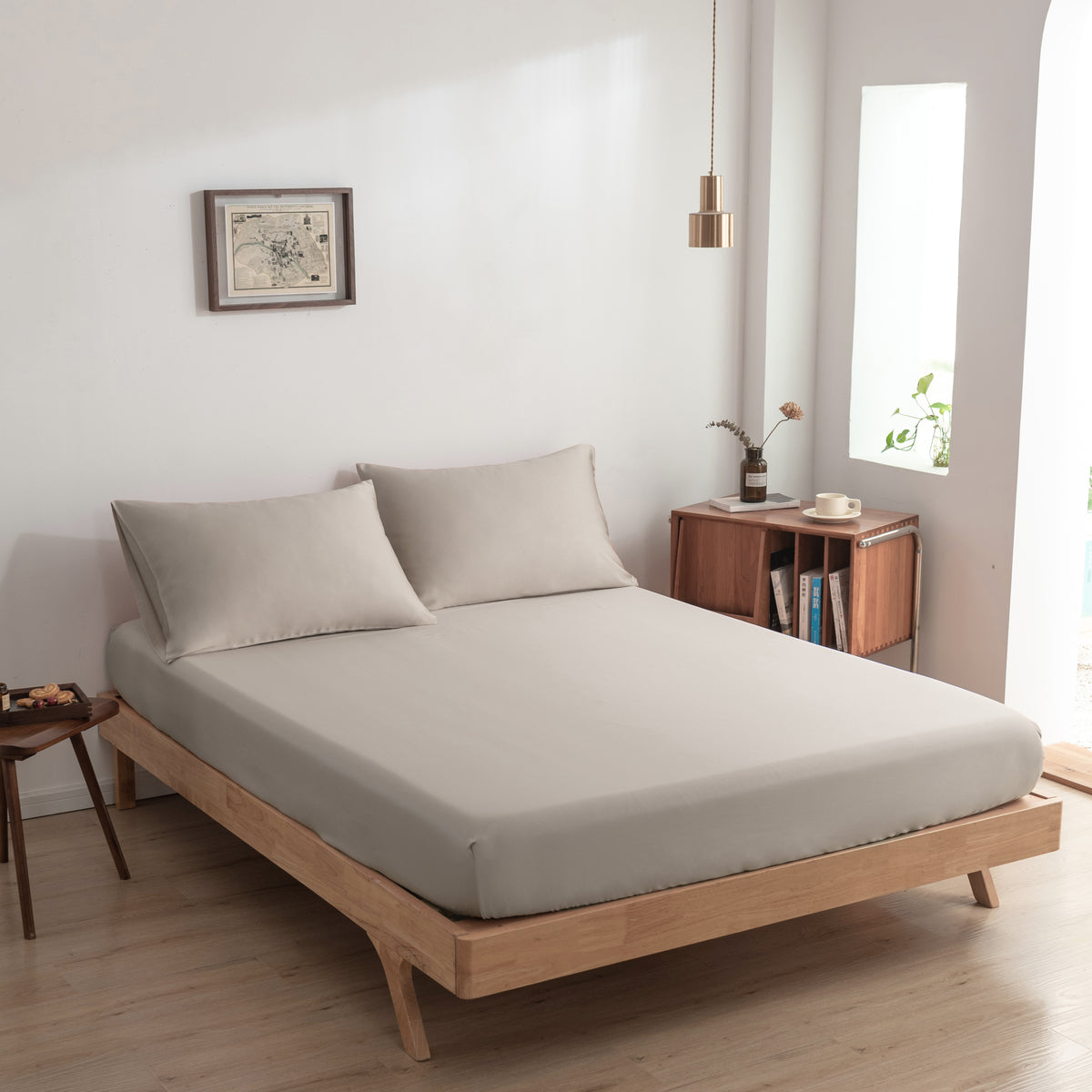 Hoeslaken Bamboe 400TC Taupe 40cm
