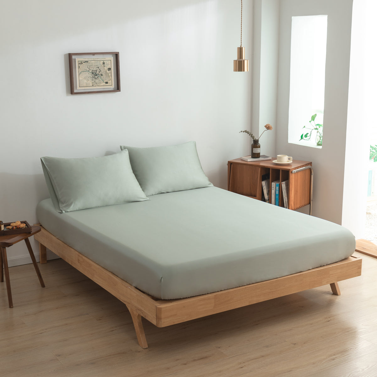 Hoeslaken Bamboe 400TC Sage Green 40cm