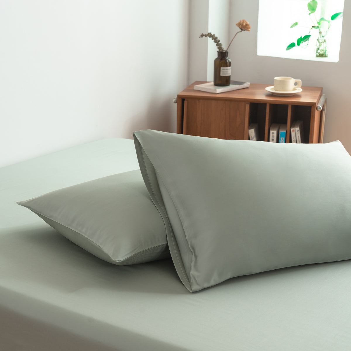 Hoeslaken Bamboe 400TC Sage Green 40cm