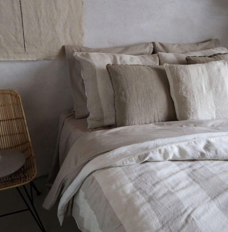 Dekbedovertrek Noa Linnen 186gsm Off-white/beige streep