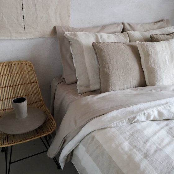Dekbedovertrek Noa Linnen 186gsm Off-white/beige streep