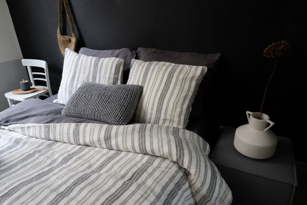 Dekbedovertrek Noa Linnen 186gsm Off-white/beige/grey streep