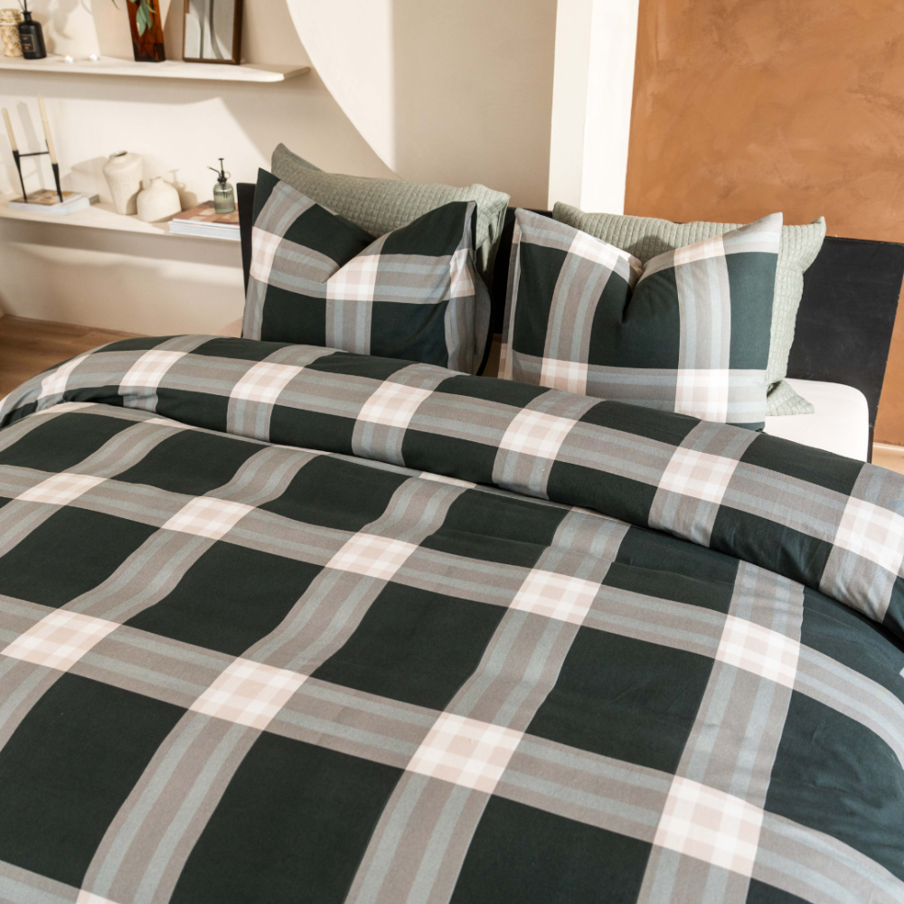 Dekbedovertrek Magome Katoen Flanel Blauw geblokt