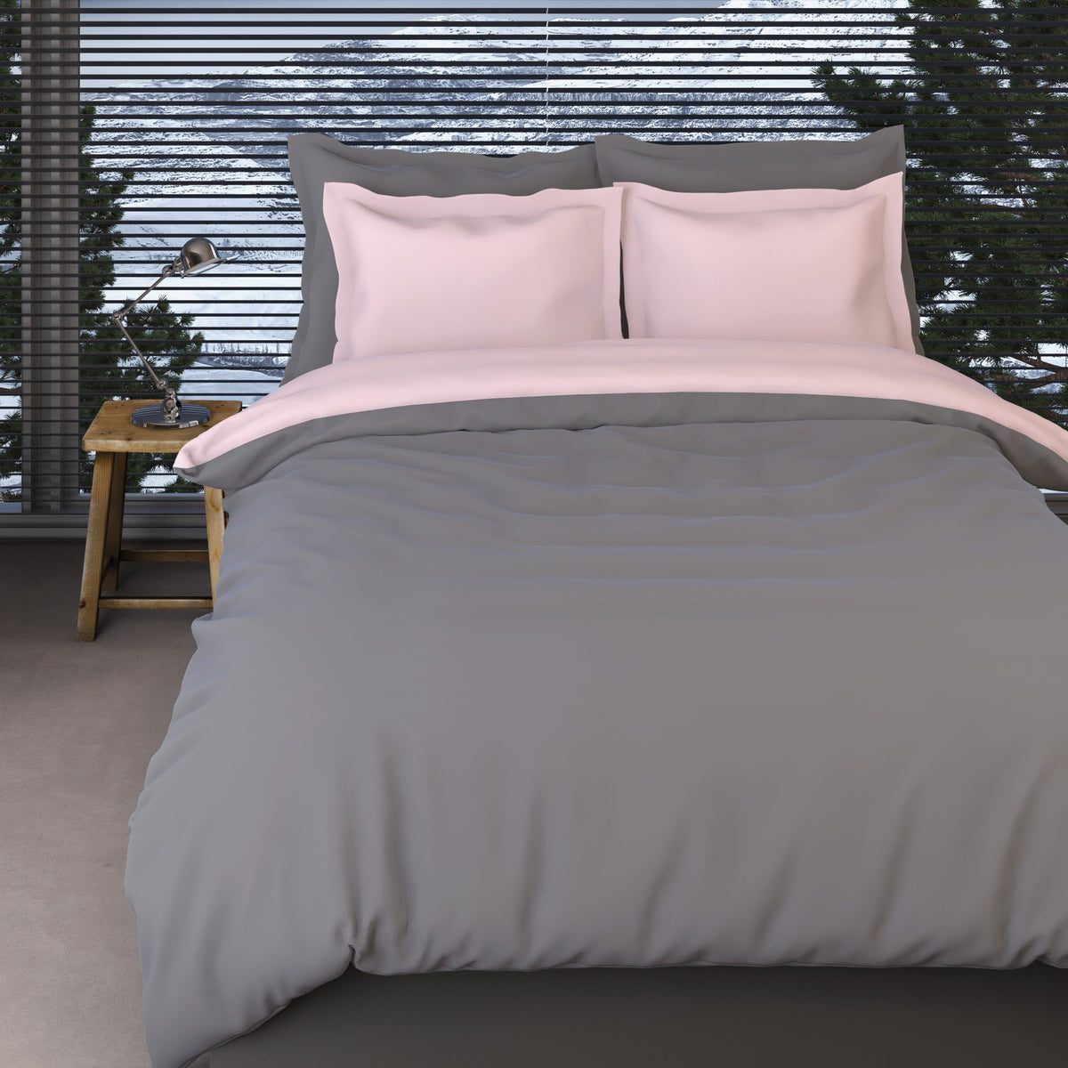 COMTESSE - Dekbedovertrek Flanel Antra/roze Dekbedovertrek ROMANETTE