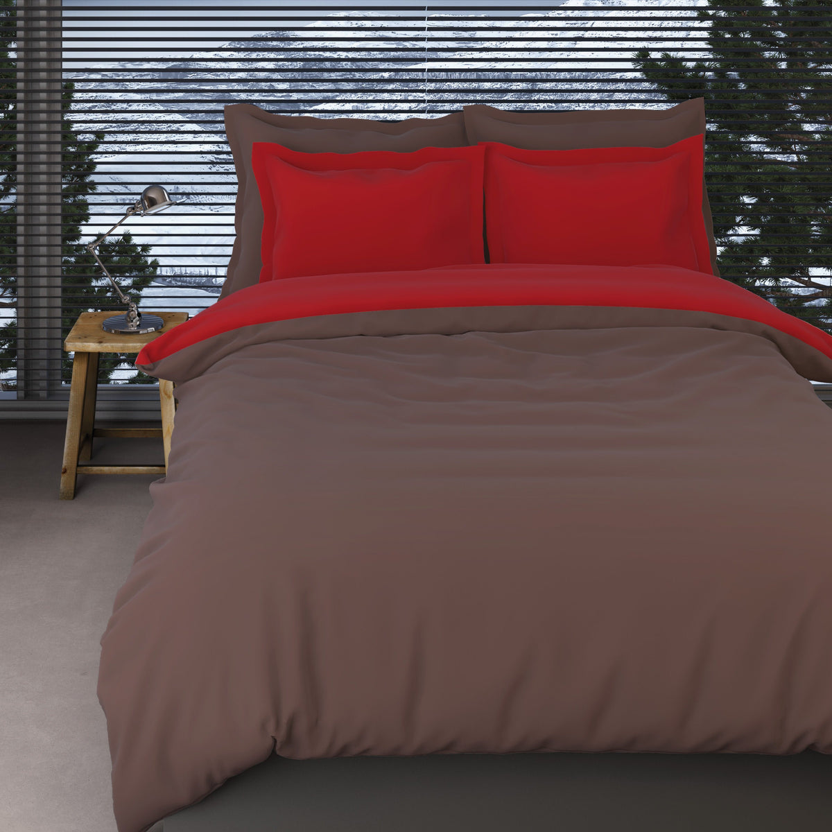 COMTESSE - Flanel dekbedovertrek Bruin/rood Dekbedovertrek ROMANETTE
