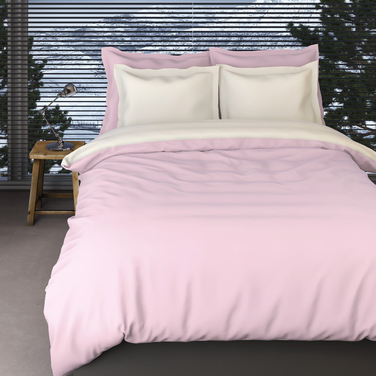 COMTESSE - Flanel dekbedovertrek Roze/Ivoor ROMANETTE