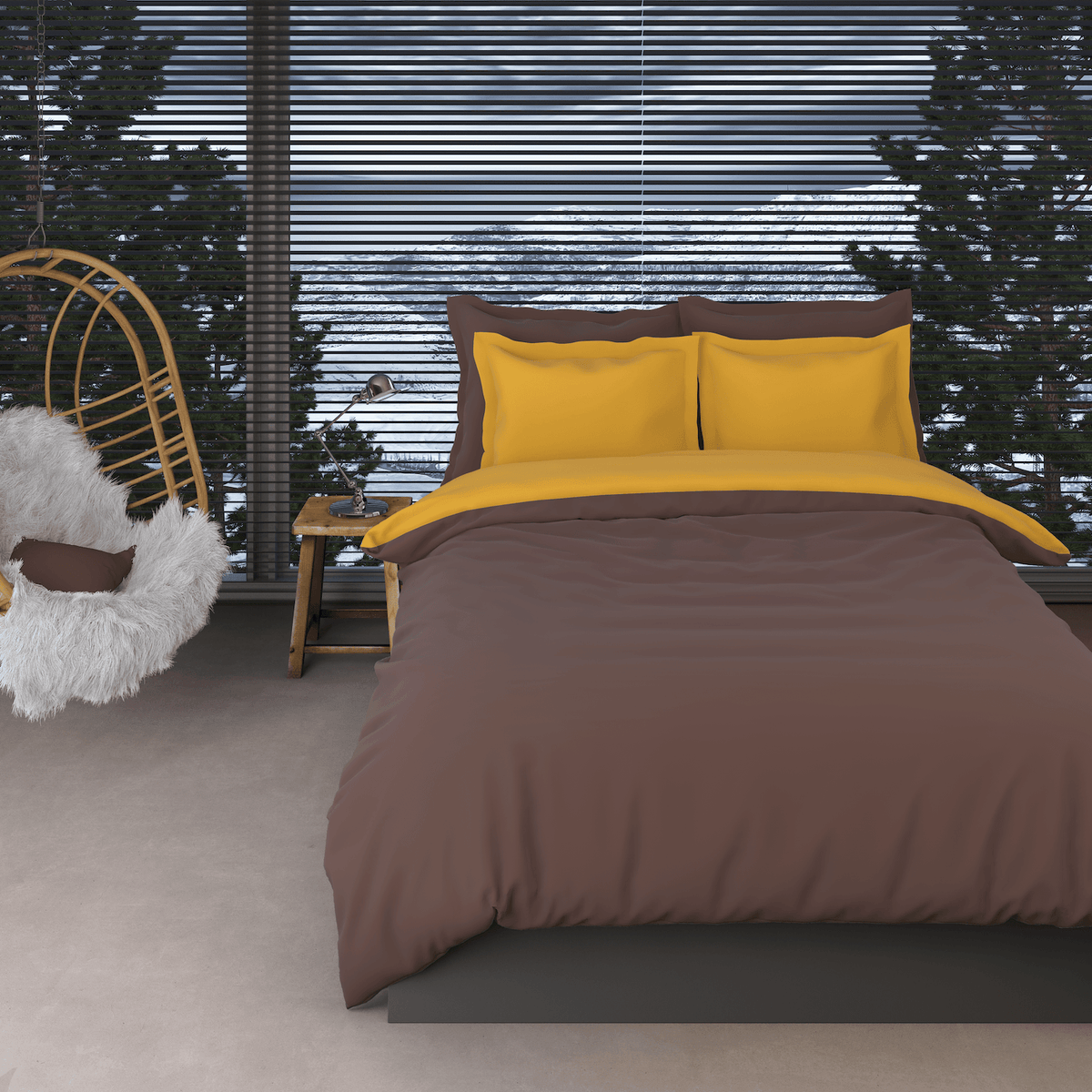 COMTESSE - Flanel dekbedovertrek Bruin/Oker Dekbedovertrek ROMANETTE