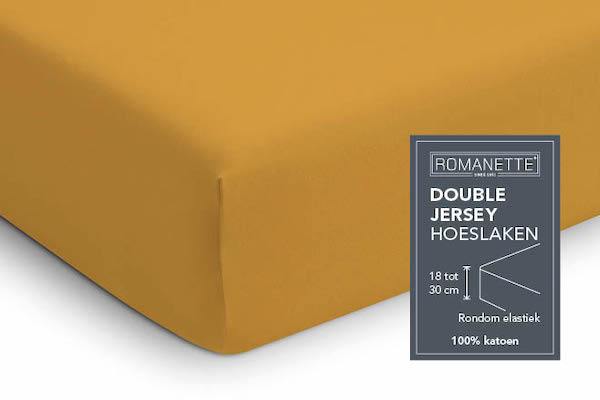 HOESLAKEN - Double Jersey Antraciet Hoeslaken ROMANETTE 1-persoons oker