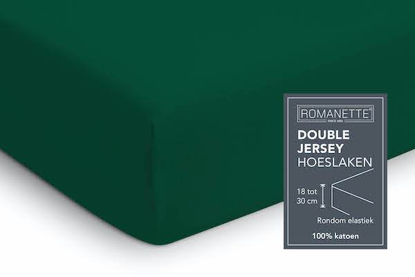 HOESLAKEN - Double Jersey Forestgreen Hoeslaken ROMANETTE 1-persoons Forestgreen