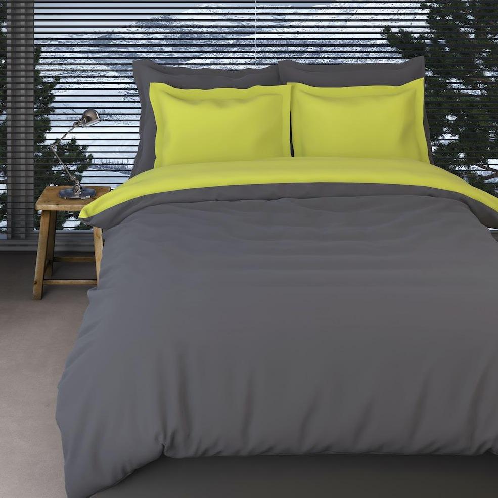 COMTESSE - Dekbedovertrek Flanel Antra/lime dekbedovertrek ROMANETTE