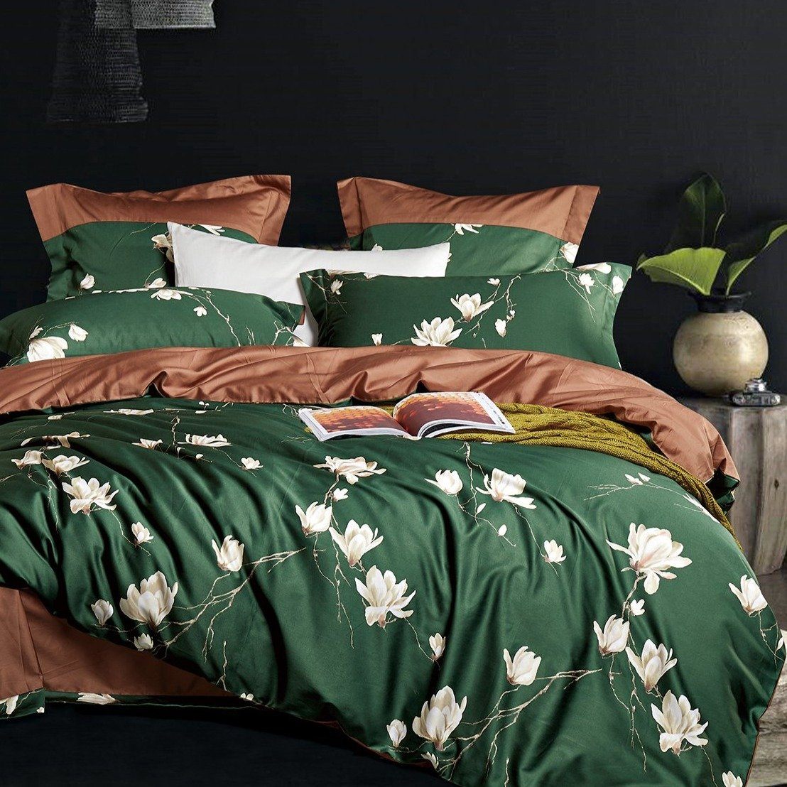GRADO - Katoen-Satijn (400TC) Dekbedovertrek Groen/bruin Dekbedovertrek DOMMELIN 140 x 200/220 cm (+1 sloop) Groen/bruin