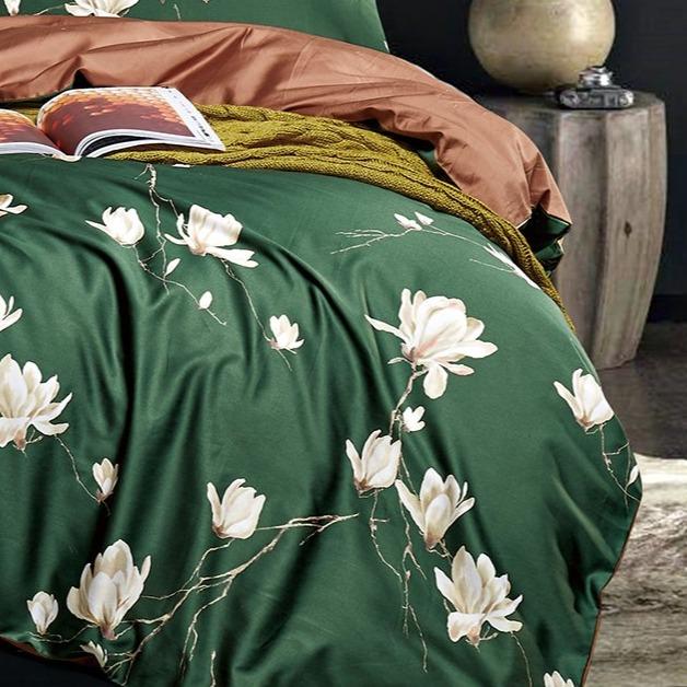 GRADO - Katoen-Satijn (400TC) Dekbedovertrek Groen/bruin Dekbedovertrek DOMMELIN