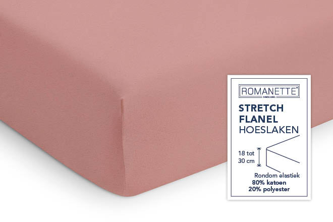 Hoeslaken Flanel 30cm Poederroze