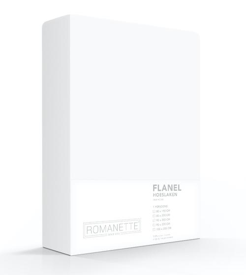 HOESLAKEN - Katoen flanel Wit 35 cm Hoeslaken ROMANETTE 80/90 x 200 Wit