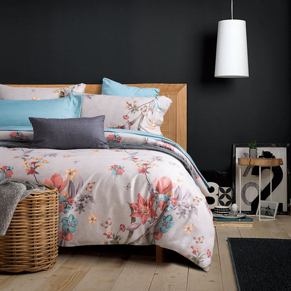 MONET - Katoen-Satijn (400TC) Dekbedovertrek Zilver/bloemen Dekbedovertrek DOMMELIN 140 x 200/220 cm (+1 sloop) Zilver/bloemen