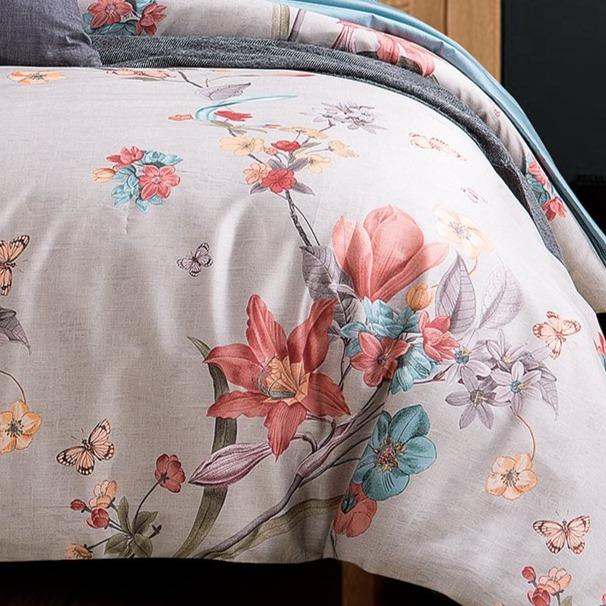 MONET - Katoen-Satijn (400TC) Dekbedovertrek Zilver/bloemen Dekbedovertrek DOMMELIN