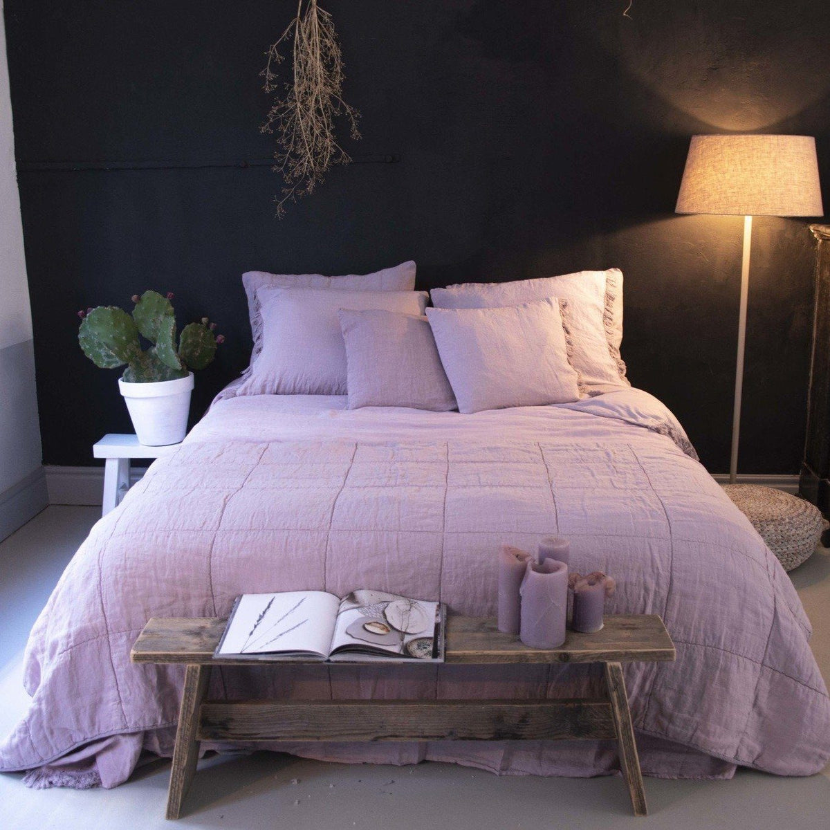 LOULOU - Linnen en katoen satijn dekbedovertrek Dekbedovertrek PASSION FOR LINEN Set 140x220 + kussensloop Donker Roze