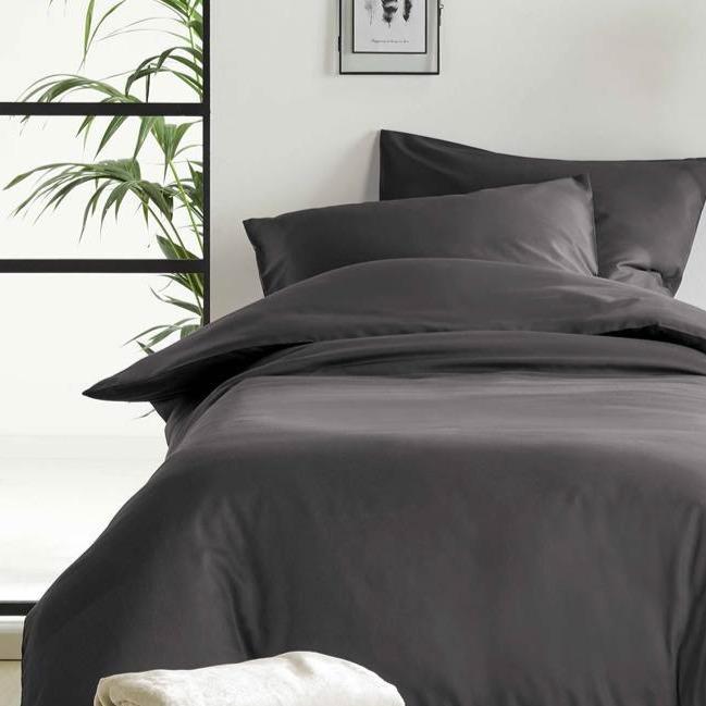 OLIVIA - Katoen Satijn Dekbedovertrek Ebony offblack Dekbedovertrek DE WITTE LIETAER