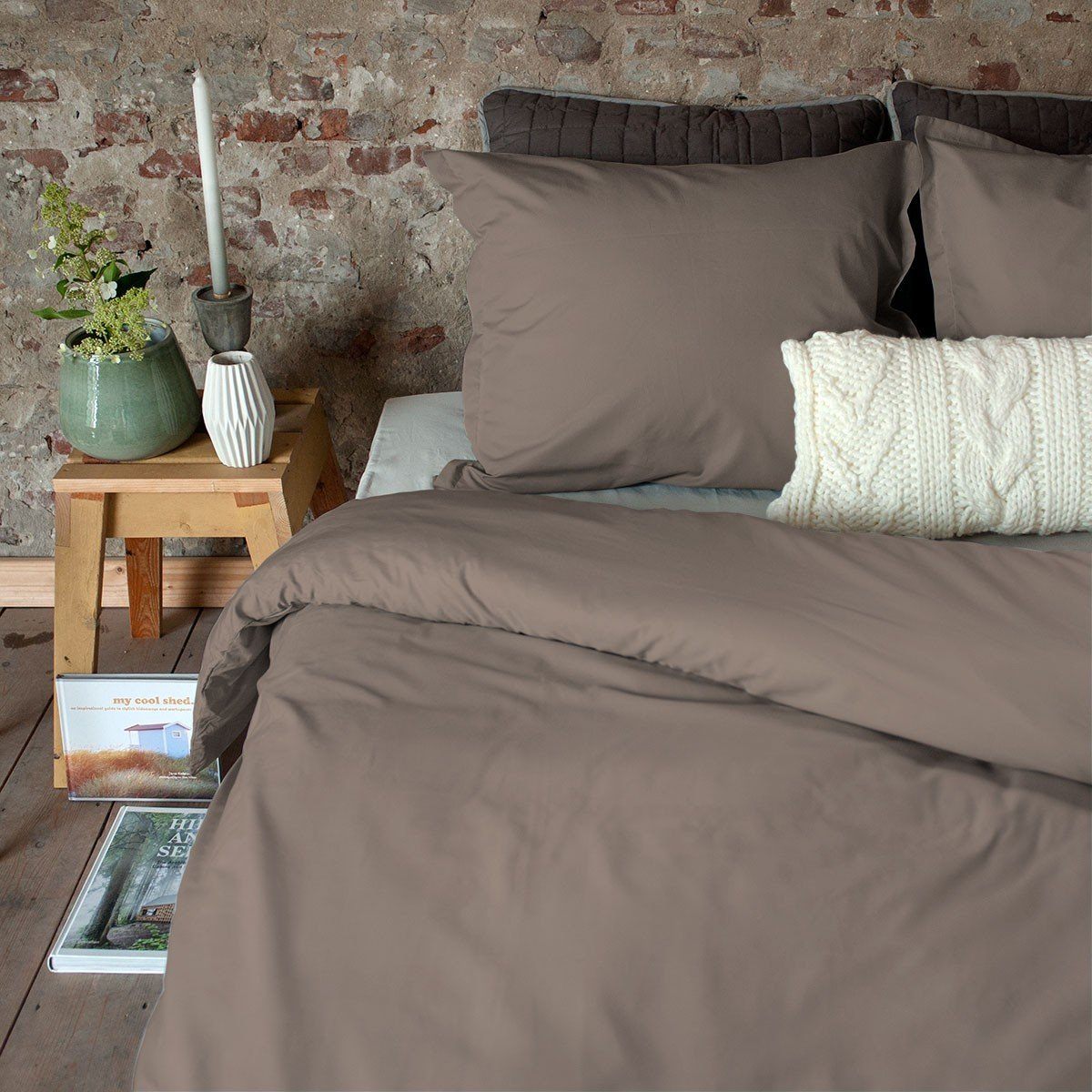 DOMMELIN - Katoen Percal 400TC Dekbedovertrek Taupe Dekbedovertrek DOMMELIN 140 x 200/220cm (+1 sloop) Taupe-619