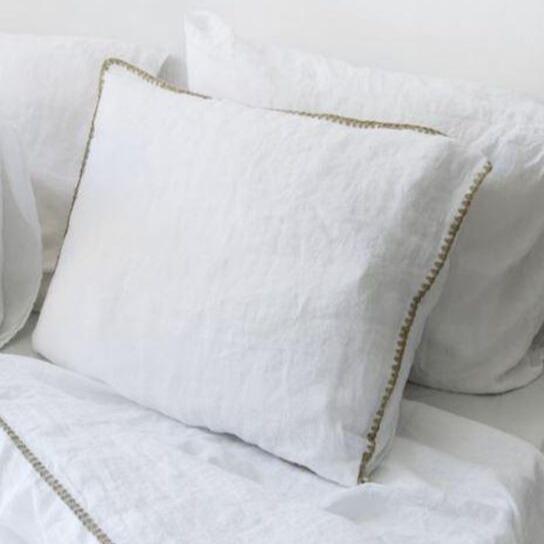 KUSSENSLOOP - Felice linnen en katoensatijn kussensloop PASSION FOR LINEN 40x80 cm white/sand