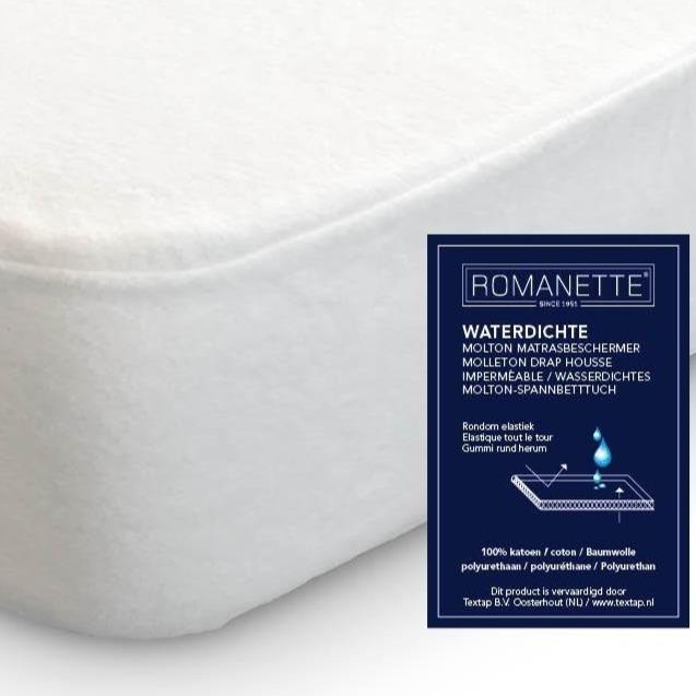 Molton Matrasbechermer - PU Waterbestendig Hoeslaken ROMANETTE