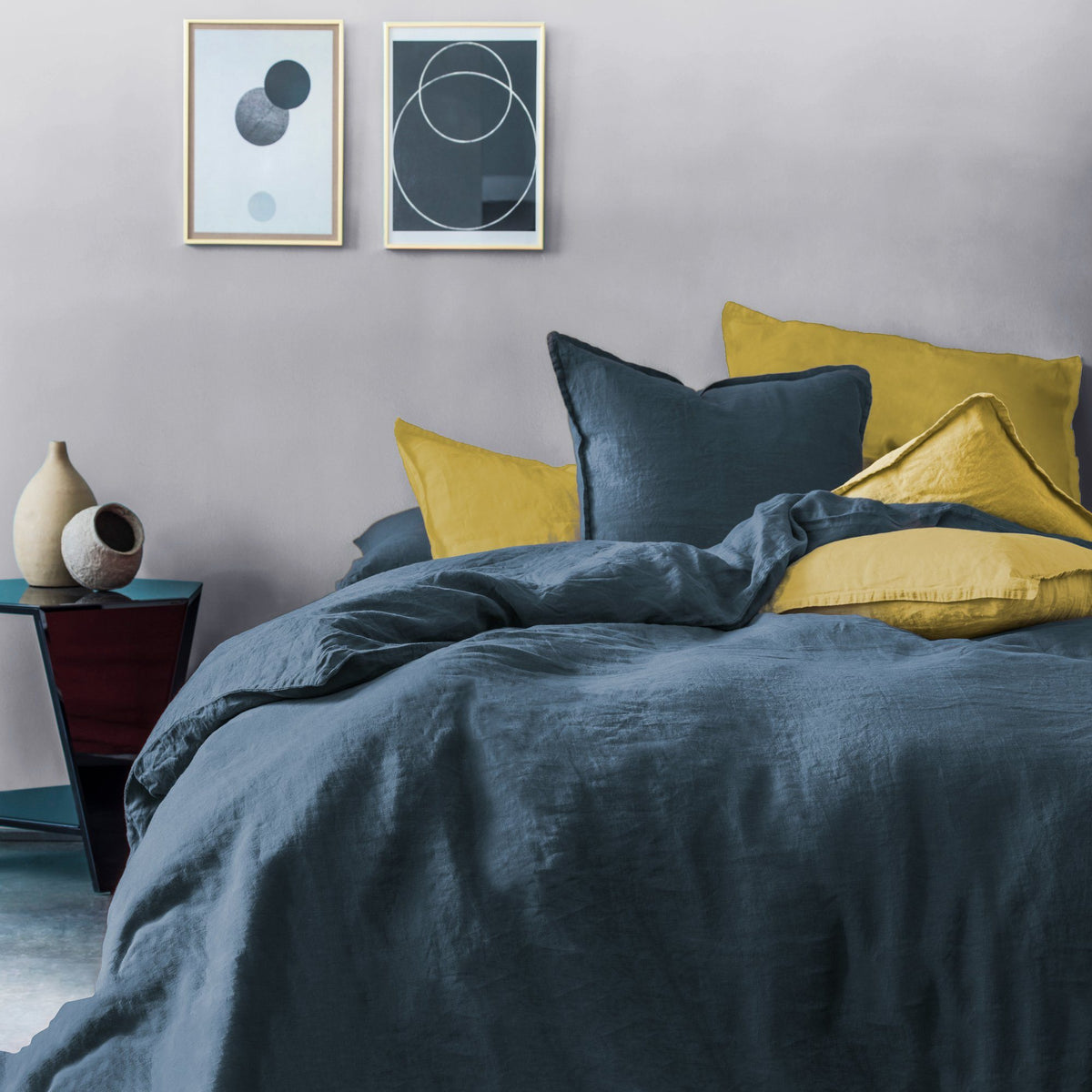 LUXOR - Linnen Dekbedovertrek Marine Blauw Dekbedovertrek MATT & ROSE 140x200/220 + 2 slopen 65 x 65 cm Blauw