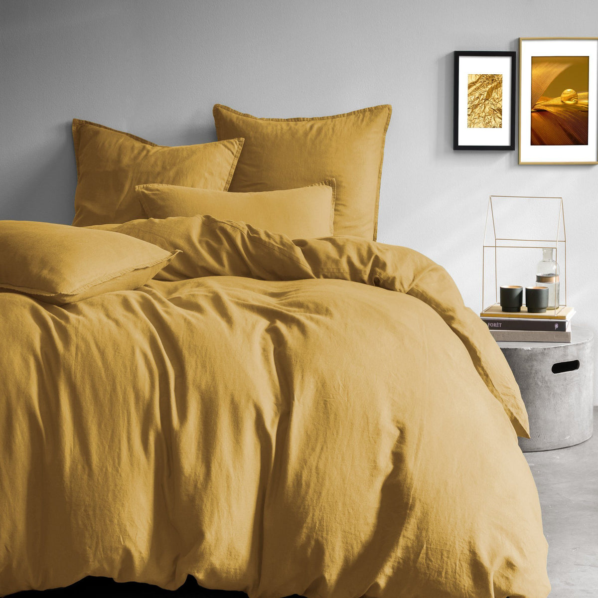 LUXOR - Linnen Dekbedovertrek Saffraan geel Dekbedovertrek MATT & ROSE 140x200/220 + 2 slopen 65 x 65 cm Saffraan geel