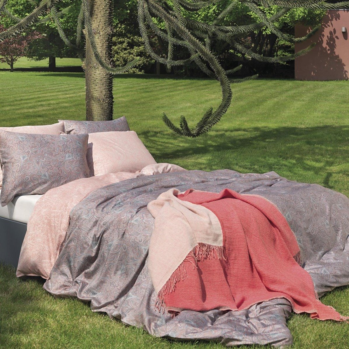 STELVIO - Katoen-Satijn (400TC) Dekbedovertrek Antraciet Dekbedovertrek DOMMELIN 140 x 200/220cm (+1 sloop) Grijs/rood