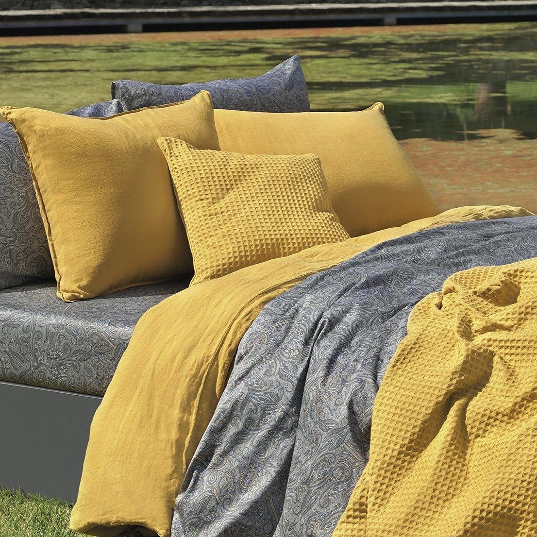 TOUGH - 100% Linnen Dekbedovertrek Oceaangroen Dekbedovertrek DOMMELIN 140 x 200/220cm (+1 sloop) Geel