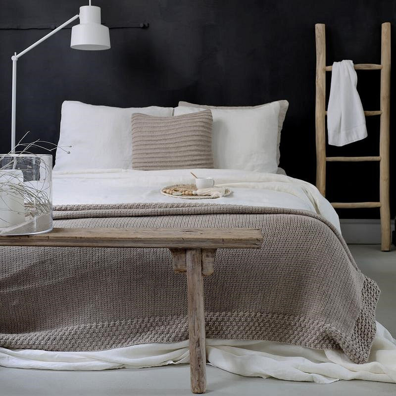 PLAID - Aberdeen Wol gebreid plaid met sierrand Beige