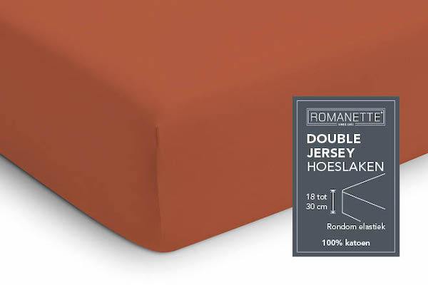 HOESLAKEN - Double Jersey Terracotta Hoeslaken ROMANETTE 1-persoons Terracotta 
