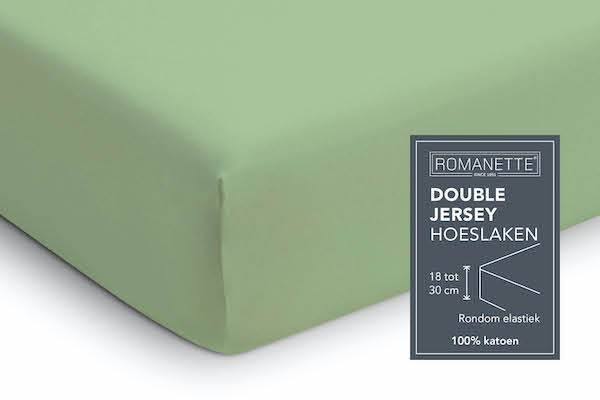 HOESLAKEN - Double Jersey Dustygroen Hoeslaken ROMANETTE 1-persoons dustygroen 