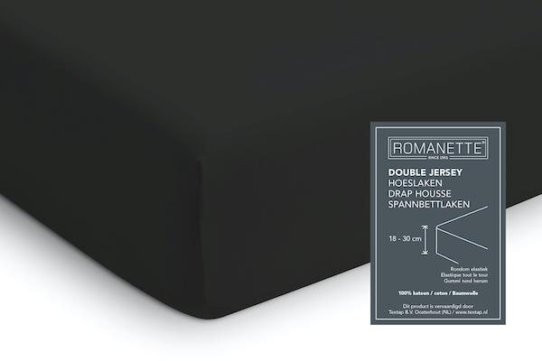 HOESLAKEN - Double Jersey 22 kleurvariaties hoeslaken ROMANETTE 1-persoons zwart 