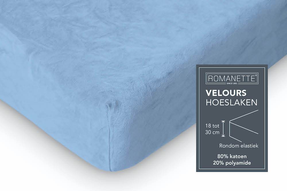 HOESLAKEN Velours - Bleu Hoeslaken ROMANETTE 80 / 90 / 100 x 200 / 210 / 220 bleu 