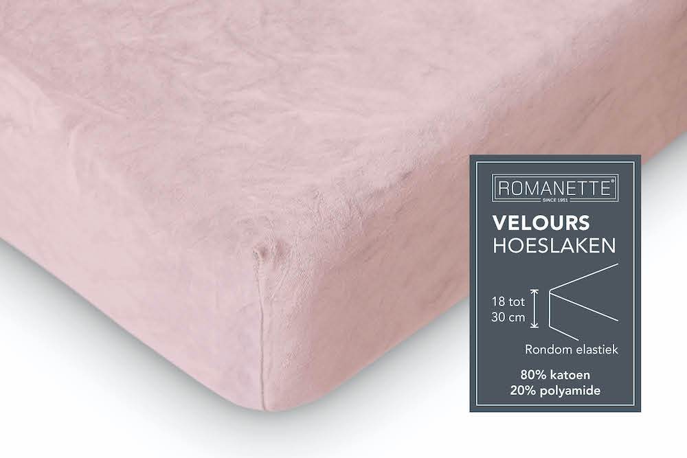 HOESLAKEN Velours - 20 kleurvarianten Hoeslaken ROMANETTE 80 / 90 / 100 x 200 / 210 / 220 roze 