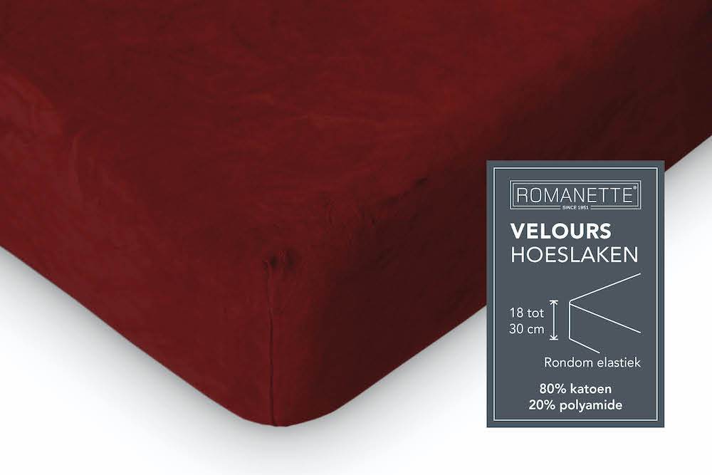 HOESLAKEN Velours - 20 kleurvarianten Hoeslaken ROMANETTE 80 / 90 / 100 x 200 / 210 / 220 bordo 