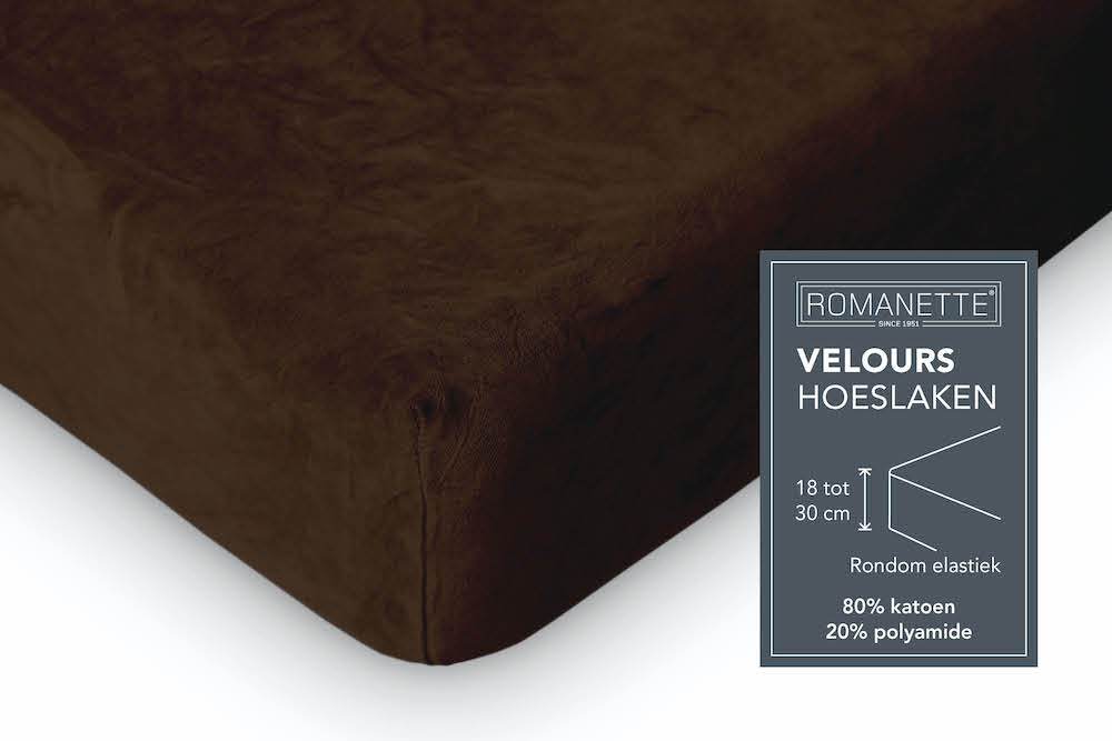 HOESLAKEN Velours - 20 kleurvarianten Hoeslaken ROMANETTE 80 / 90 / 100 x 200 / 210 / 220 bruin 