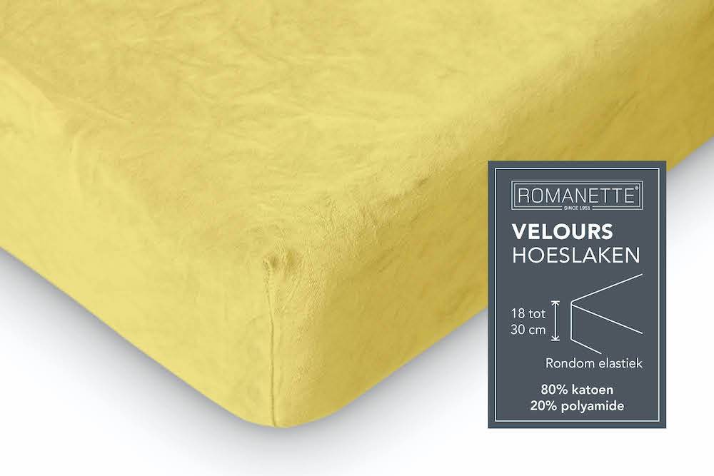 HOESLAKEN Velours - 20 kleurvarianten Hoeslaken ROMANETTE 80 / 90 / 100 x 200 / 210 / 220 geel 