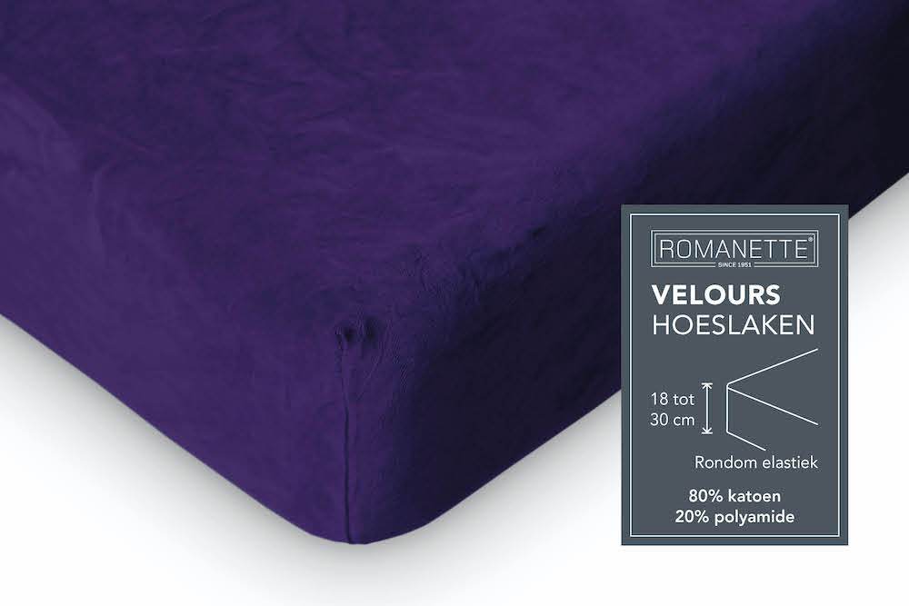 HOESLAKEN Velours - 20 kleurvarianten Hoeslaken ROMANETTE 80 / 90 / 100 x 200 / 210 / 220 purper 