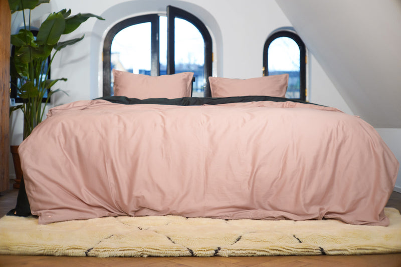 Bundala sateen pillowcases set (pink with pink leaves) Bed linen Bed Linen 